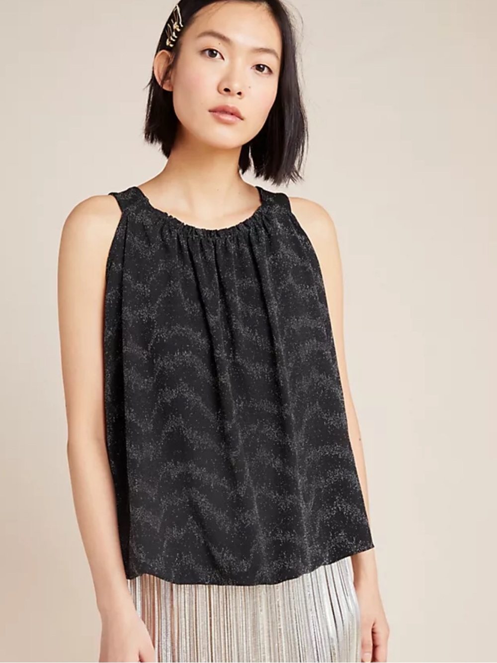 Anthropologie Black Shimmer Scoop Neck Camisole